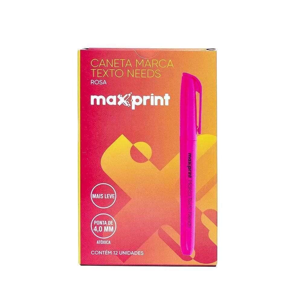 Kit 12 Canetas Marca Texto Needs Rosa Ponta 4,0Mm Maxprint