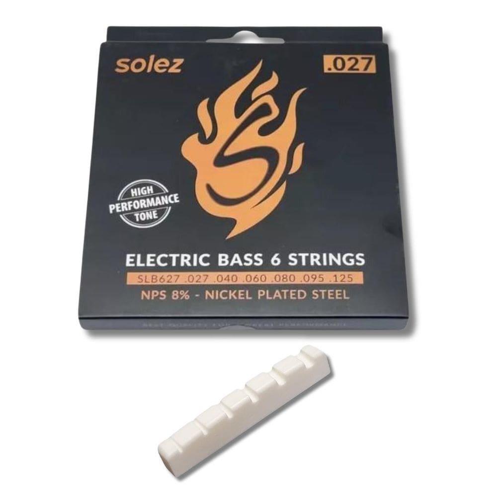 Kit Encordoamento Baixo Solez 6 Cordas Slb627 + Nut Branco