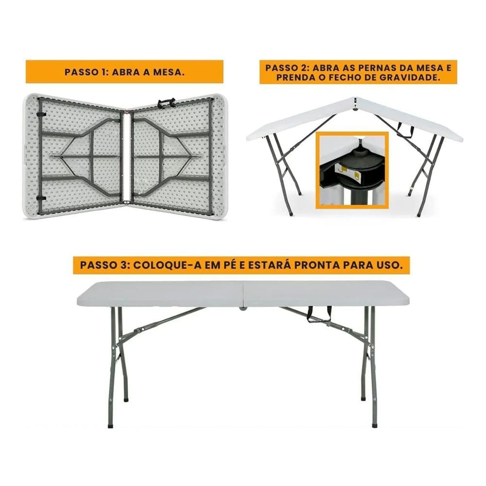 Mesa Retangular Dobrável Multiuso Portátil de Camping 180cm