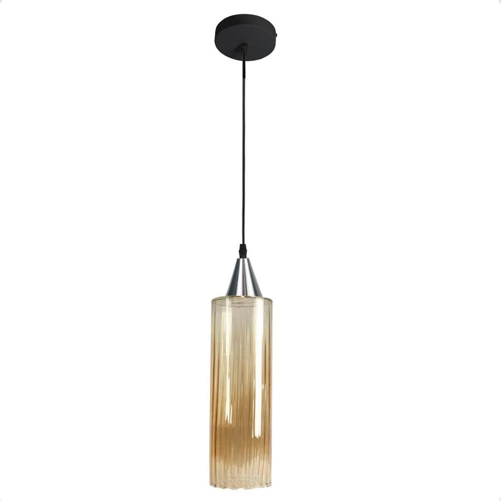 Lustre Pendente Taschibra Anne Rigato Âmbar E27 Bivolt Prata