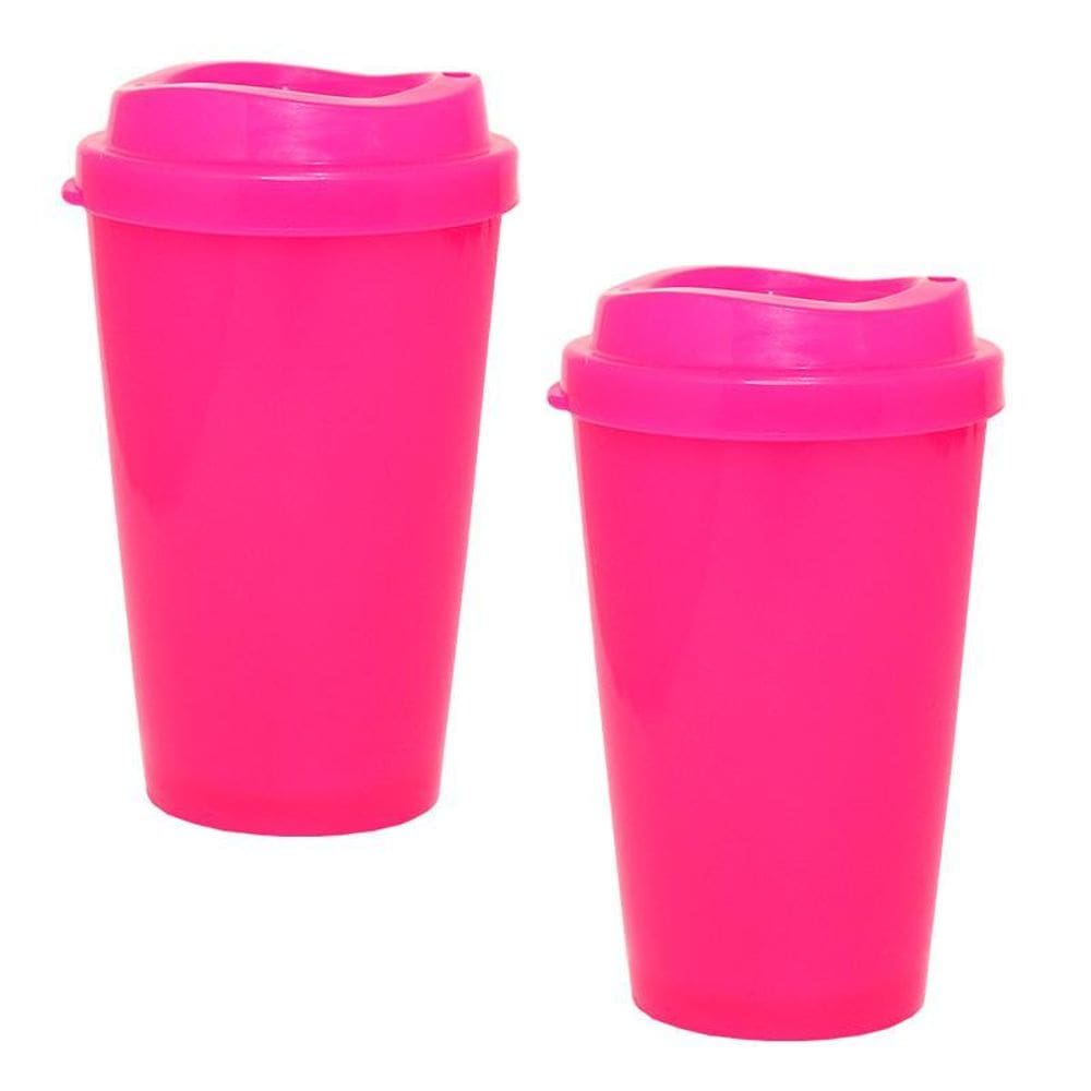 Kit 2 Copos Mug Rosa Neon 320Ml Plástico Premium