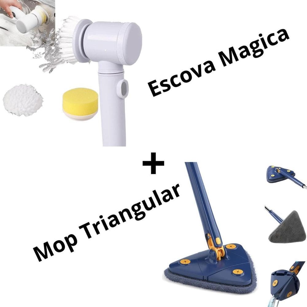 Kit Mop Esfregão Triangular + Escova Esfregão Elétrico