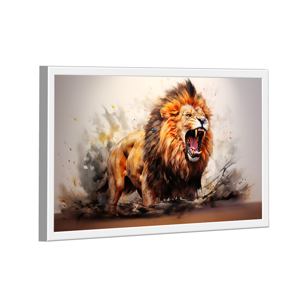 Quadro Decorativo  Leão Majestoso Aquarela