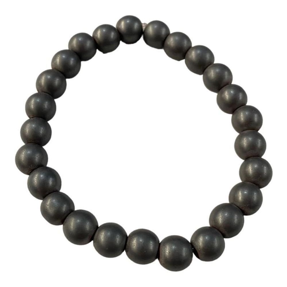 Pulseira Pedra Hematita Fosca 8 Mm E Silicone