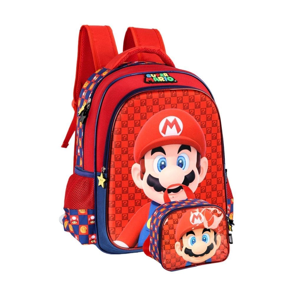 Kit Super Mario Mochila + Lancheira Térmica - Azul
