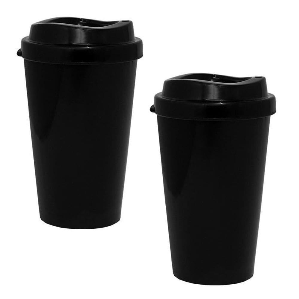Kit 2 Copos Mug Preto 320Ml Plástico Premium