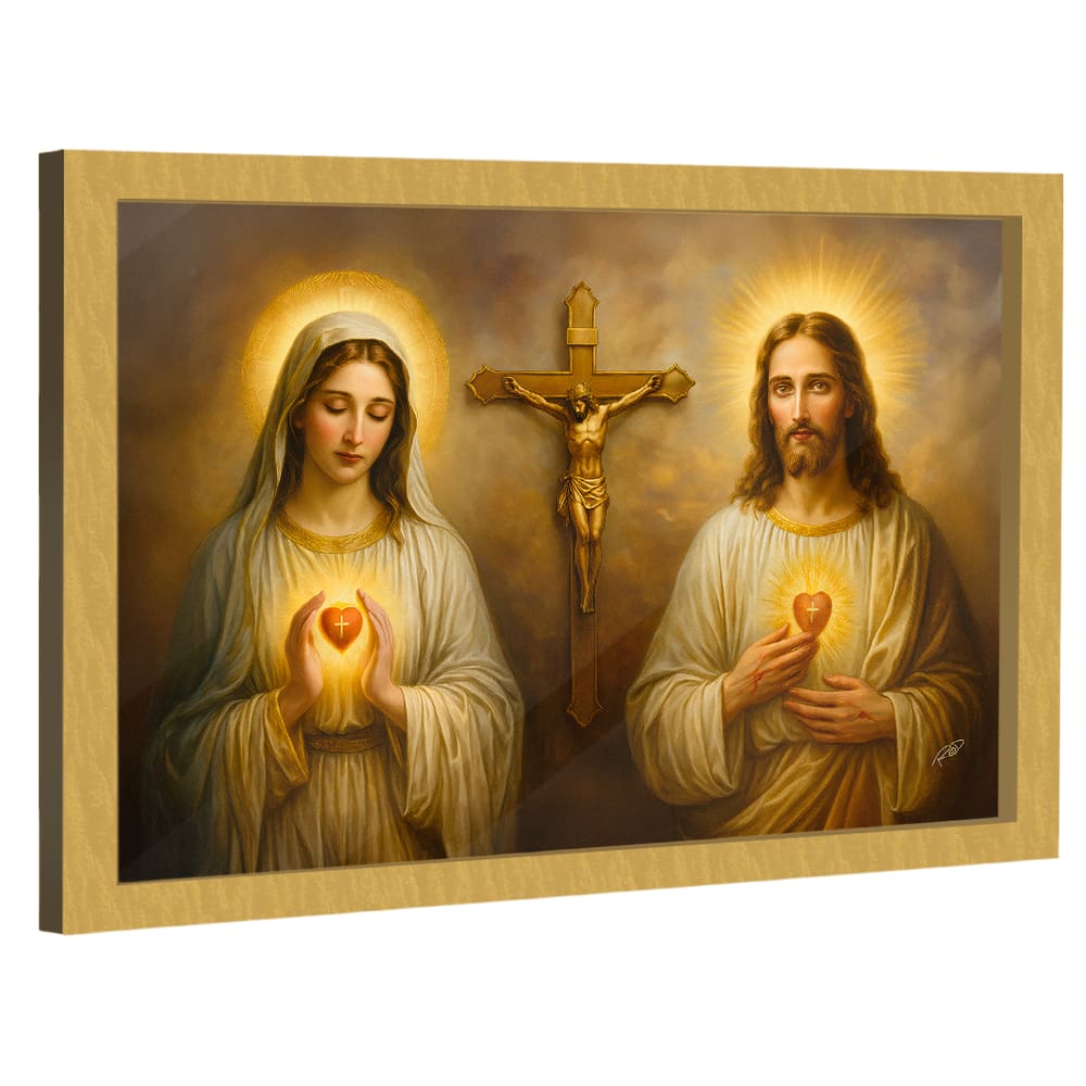 Quadro Decorativo Sagrado Coração de Jesus e Maria