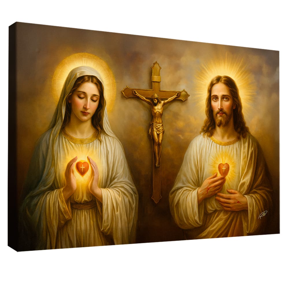 Quadro Decorativo Sagrado Coração de Jesus e Maria