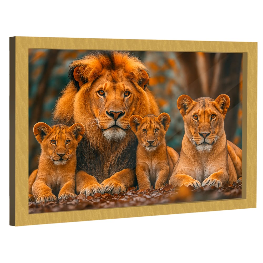 Quadro Decorativo Família De Leões Centrada