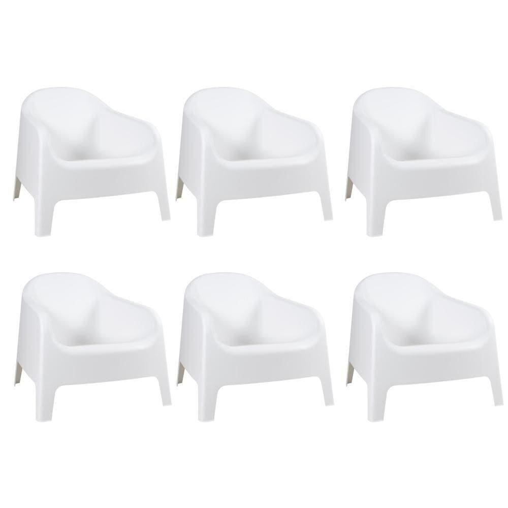 Kit 6 Cadeiras Poltrona Para Jardim Varanda Skarpo Branco Branco