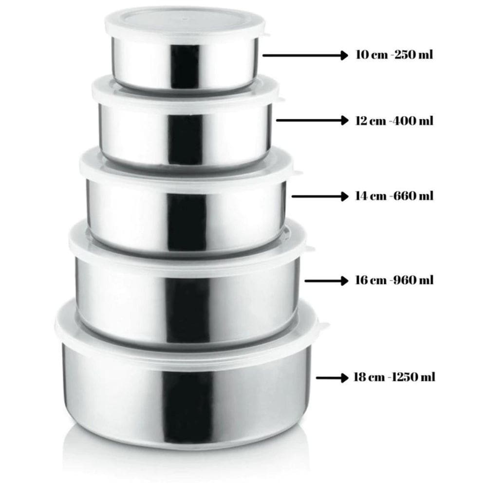 Conjunto De Potes Herméticos Inox Kit 5 Peças Porta Alimento