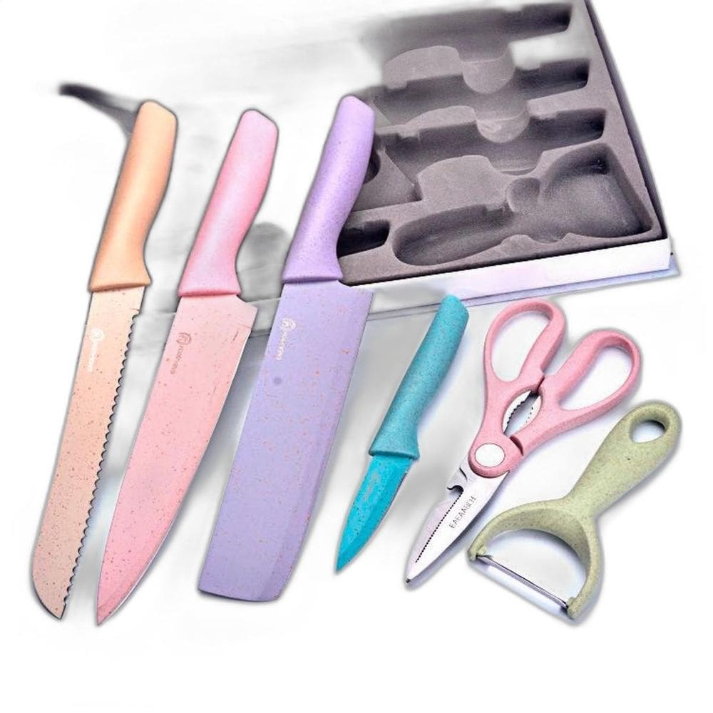 Kit Facas Cozinha Inox Coloridas 6 Peças