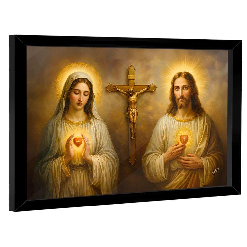 Quadro Decorativo Sagrado Coração de Jesus e Maria