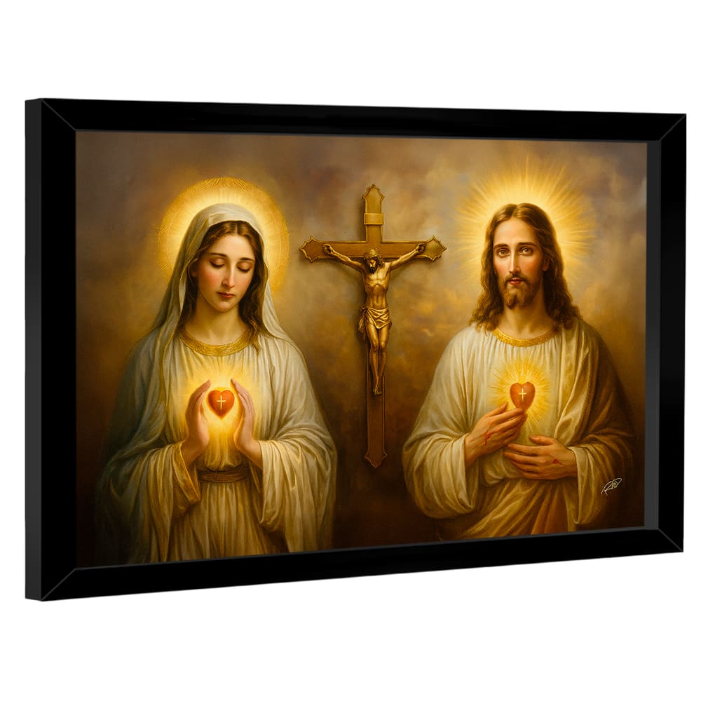 Quadro Decorativo Sagrado Coração de Jesus e Maria