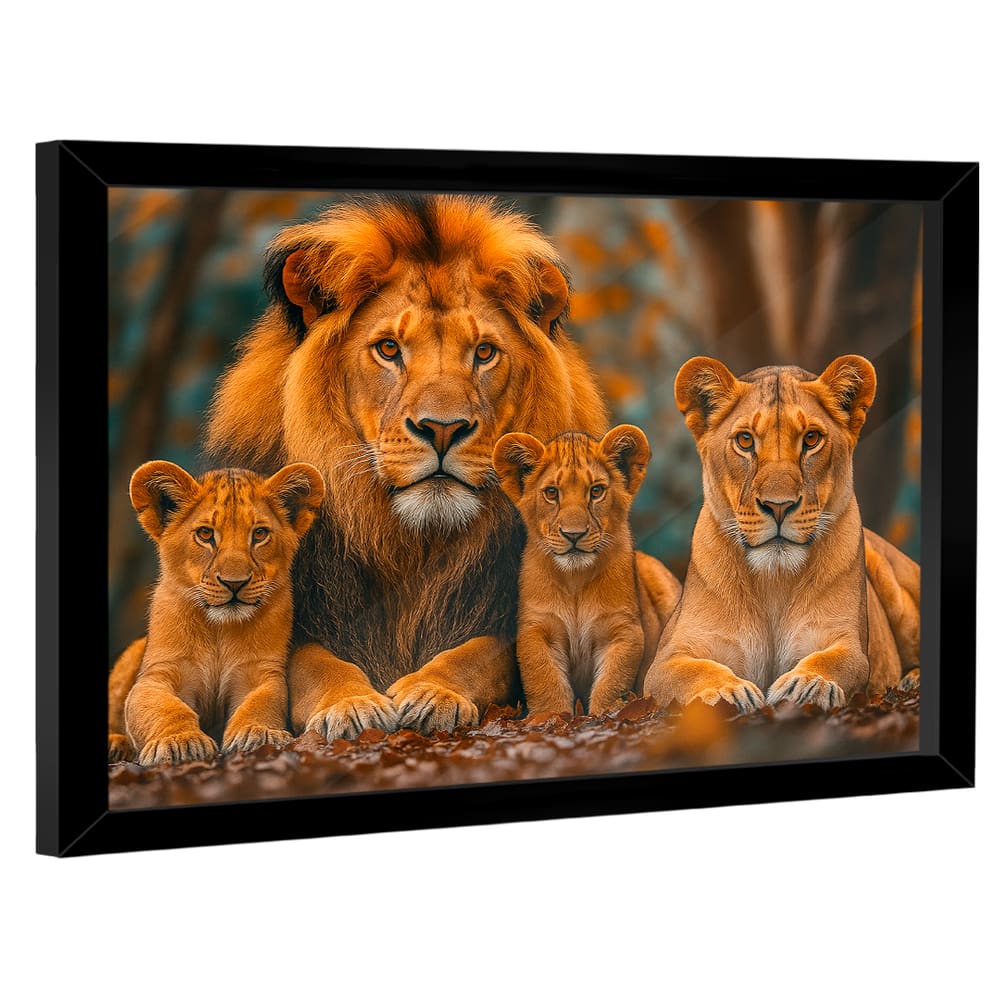Quadro Decorativo Família De Leões Centrada