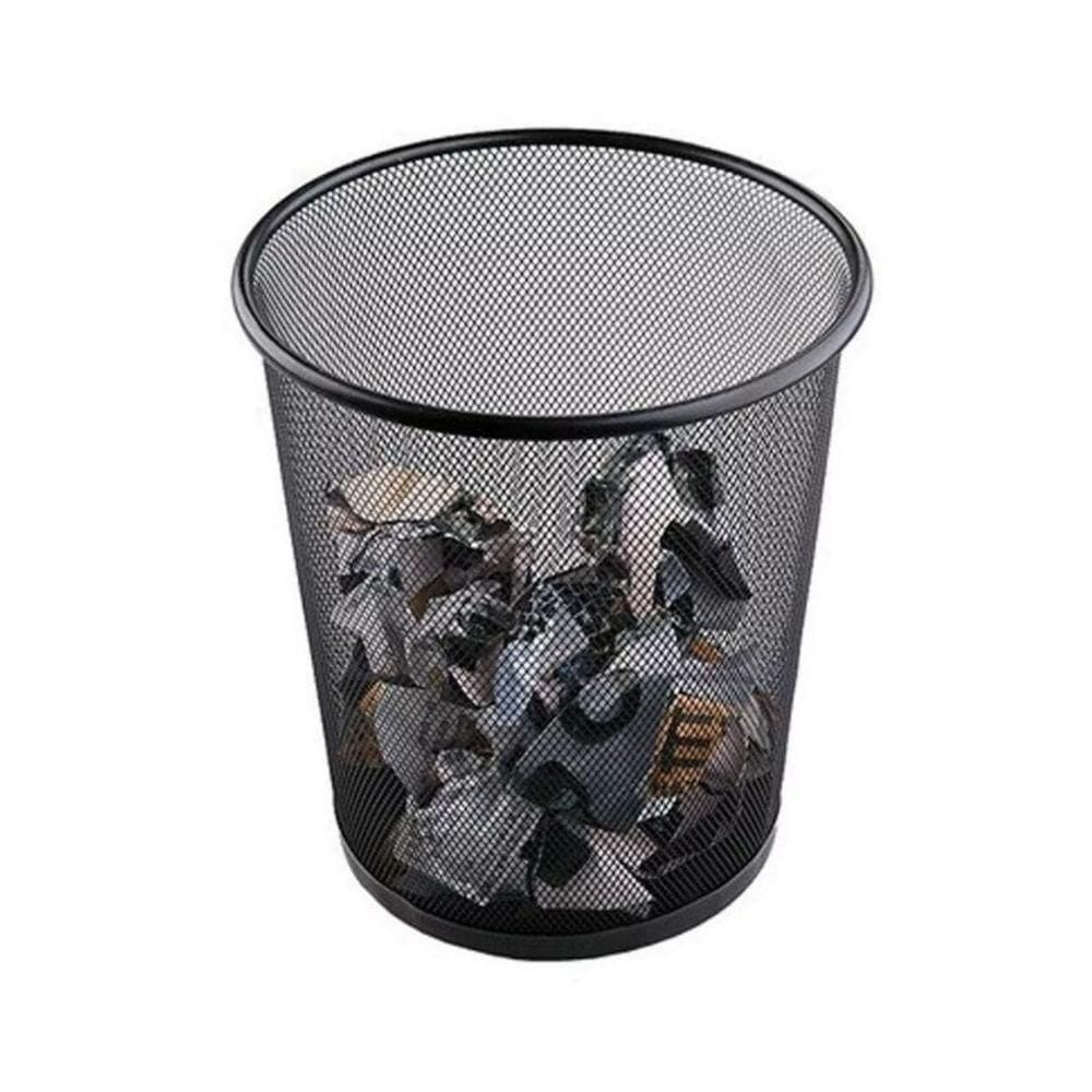 Lixeira Escritorio Cesto Redondo Metal Aramado Grande 12 Litros Telado Casa Quarto Multiuso Preto
