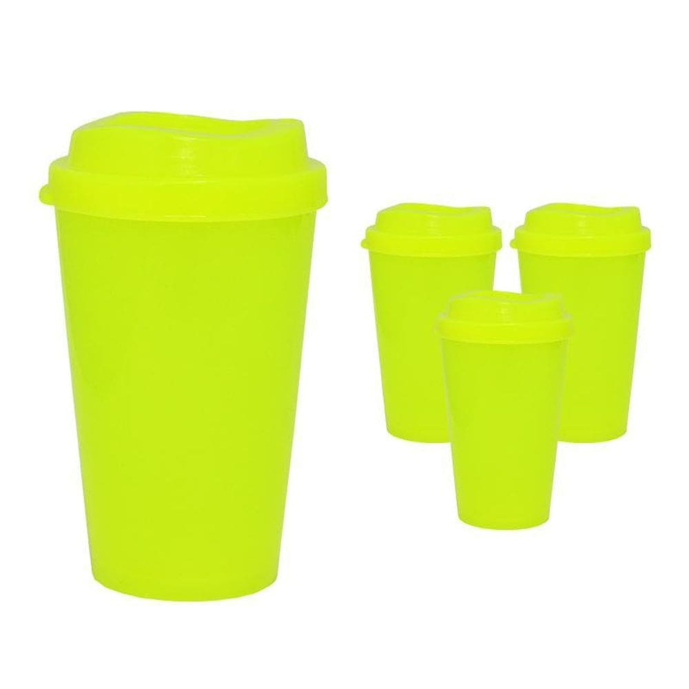 Kit 4 Copos Mug Amarelo Neon 320Ml Plástico Premium