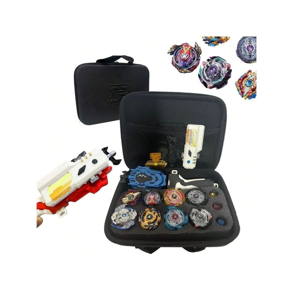 Beyblade Maleta Kit Com 8 Beyblade + Lançador Dupla Rotação