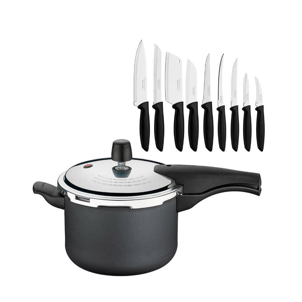 Panela Pressão 4,5L Grafite + Conjunto Facas 9Pç Tramontina