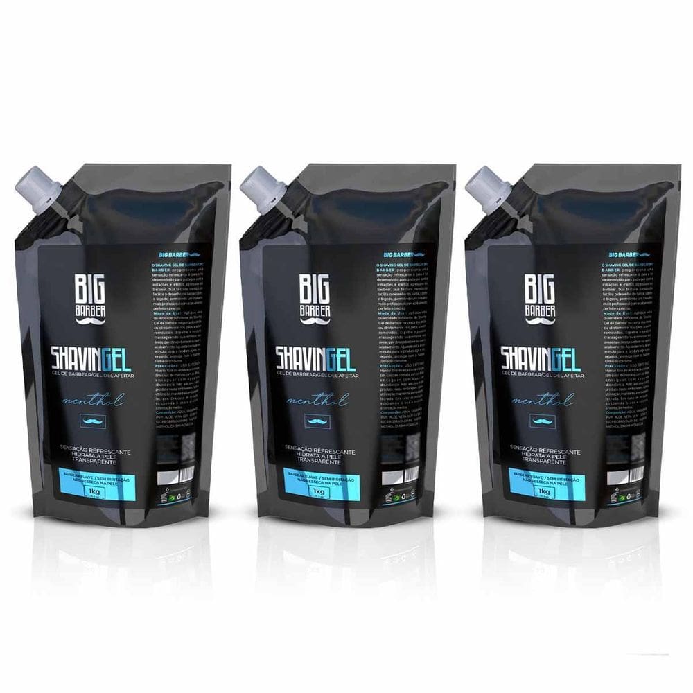 Kit 3X Shaving Gel De Barbear Menthol 1Kg Refil Big Barber