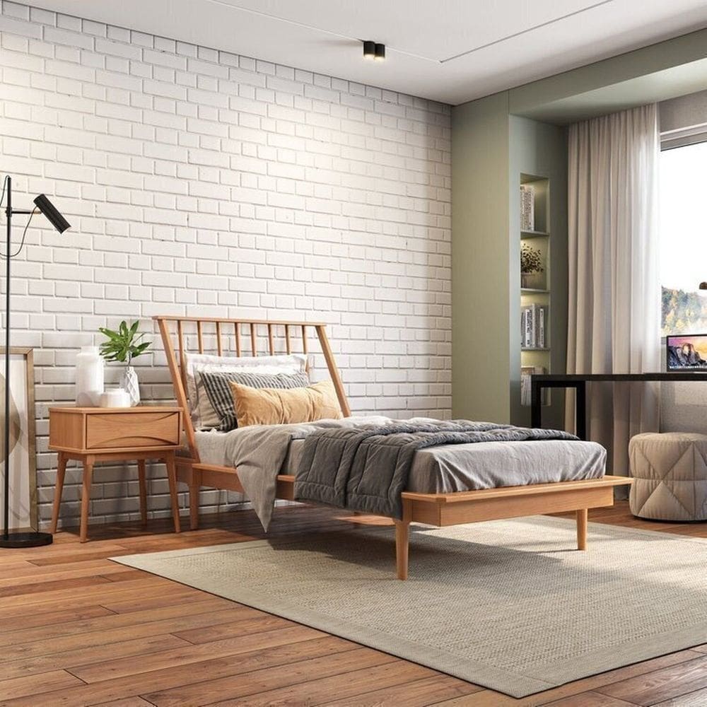 Cama de Solteiro + 1 Mesa de Cabeceira Nordik Caramel
