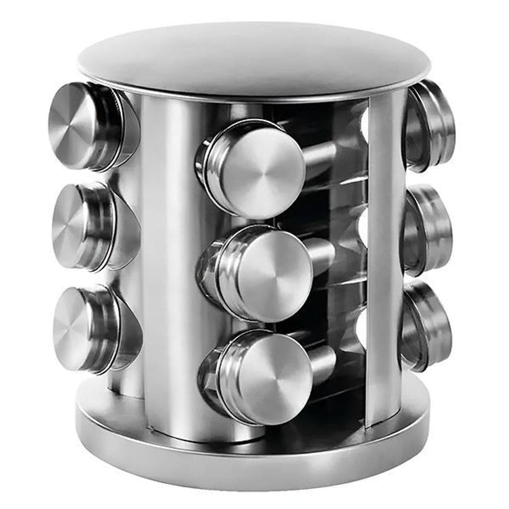 Porta Condimentos Inox Com 12 Frascos De Vidro E Suporte