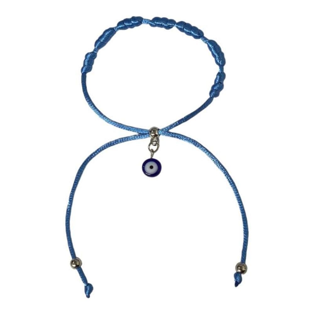 Pulseira Kabbalah Olho Grego Cetim Azul 100%