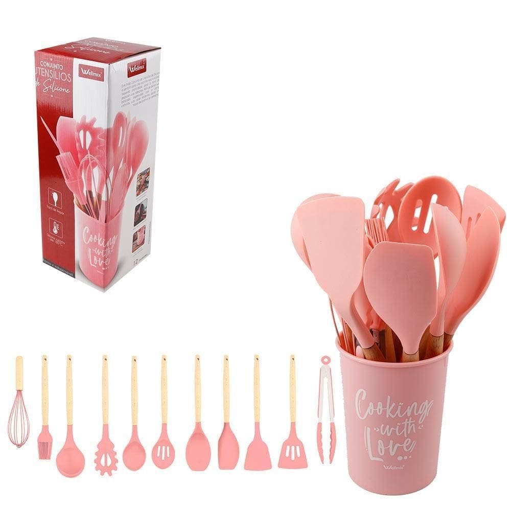 Utensilios Cozinha Silicone Com Copo 12 Peças