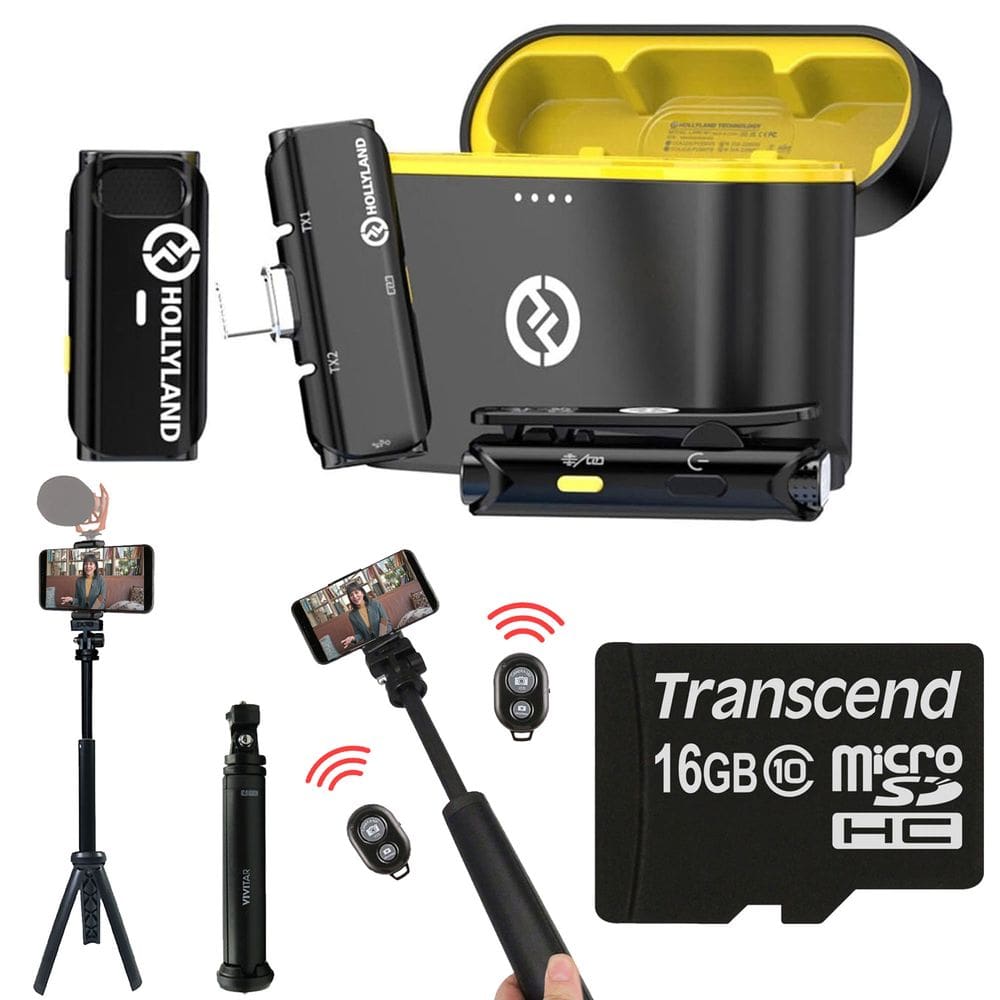 Sistema de microfone sem fio Hollyland Lark C1 Duo com tripé