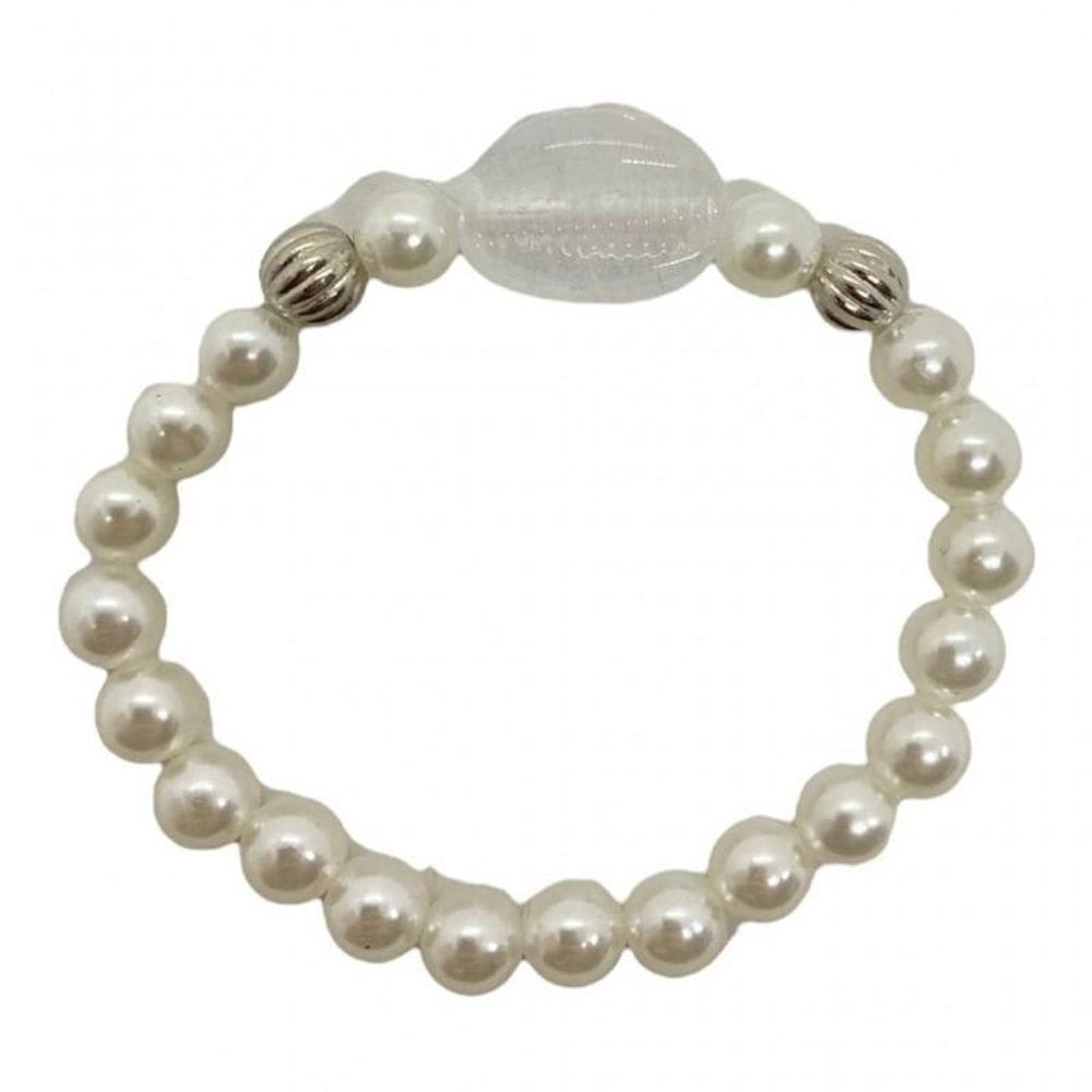 Pulseira Iemanjá Pérolas Com Búzios Cristal E Silicone