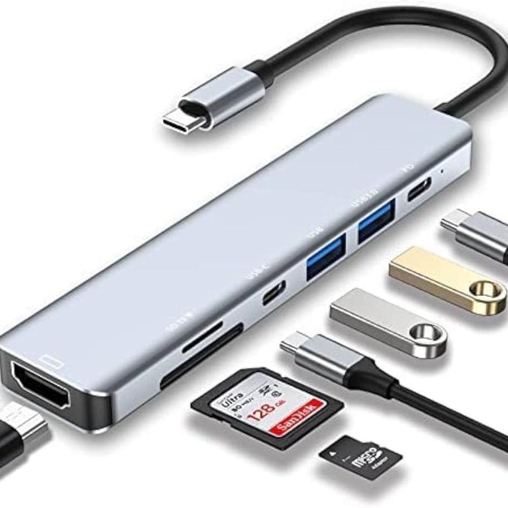 Adaptador Hub Tipo C 7 Em 1 Hdmi Micro Sd Tf M1 4K Usb 3.0