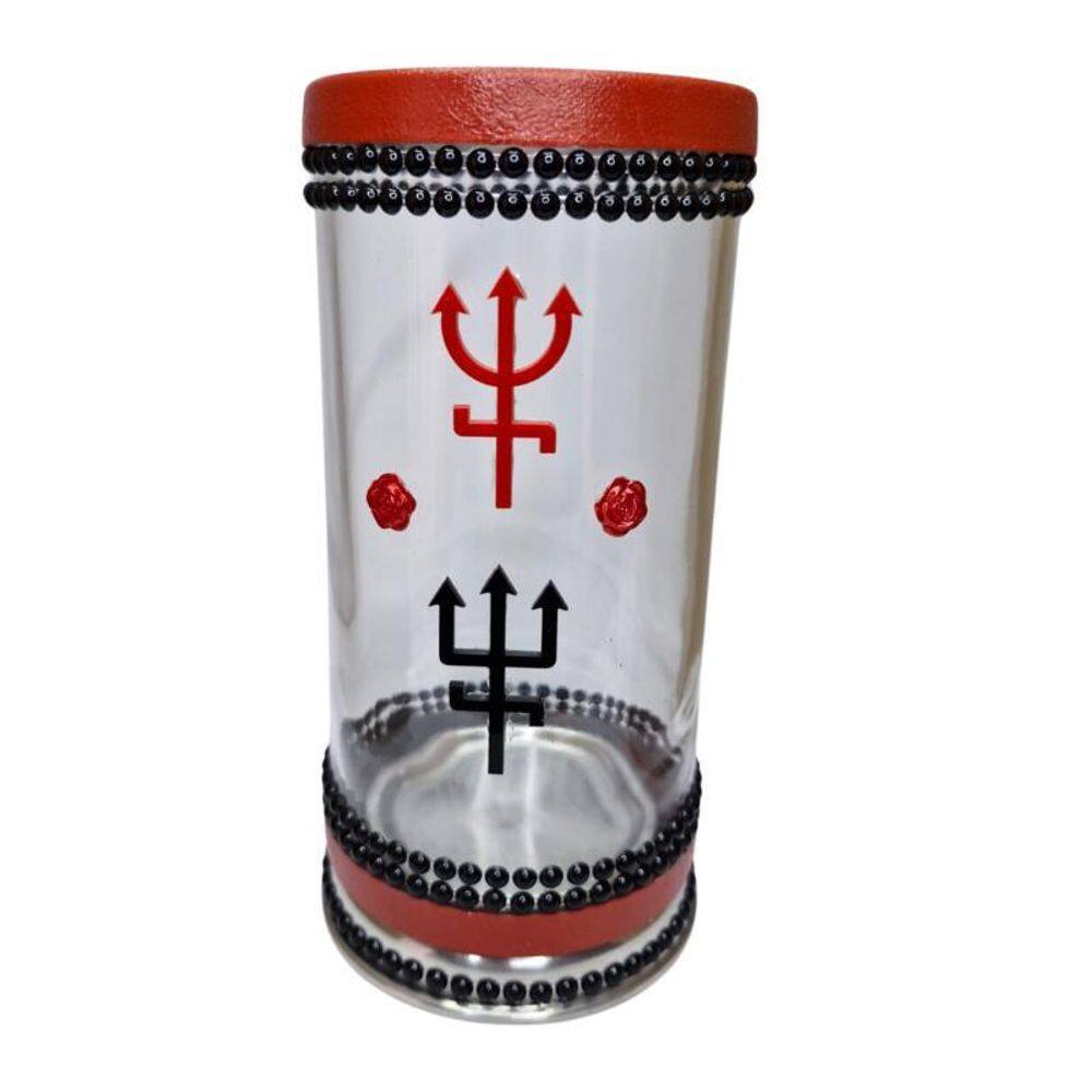 Porta Vela Pomba Gira E Exu Vidro E Alumínio 18 Cm