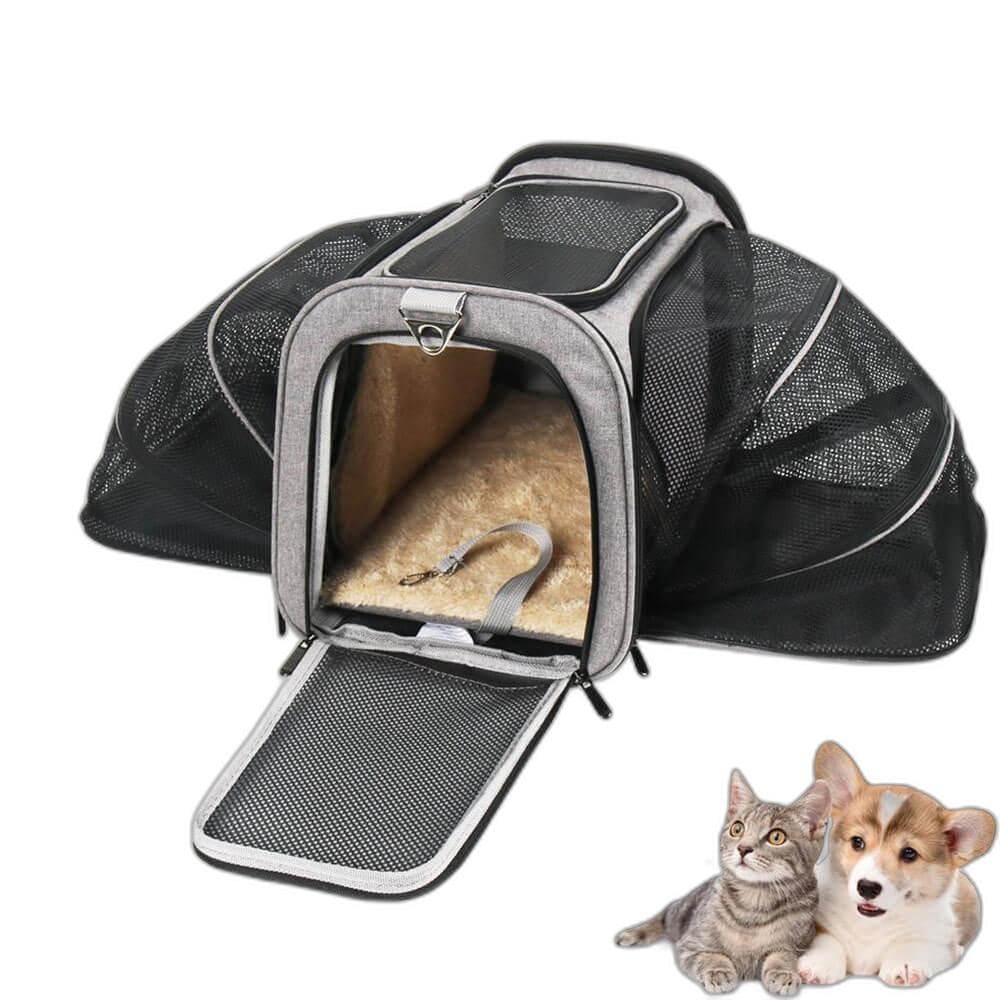 Kit Bolsa Pet Transporte Viagem Expansível Cinza + Cinto