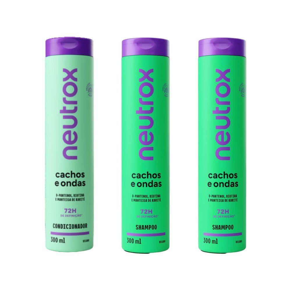 Kit Neutrox Cachos Ondas 1 Cond 300Ml + 2 Shampoo 300Ml