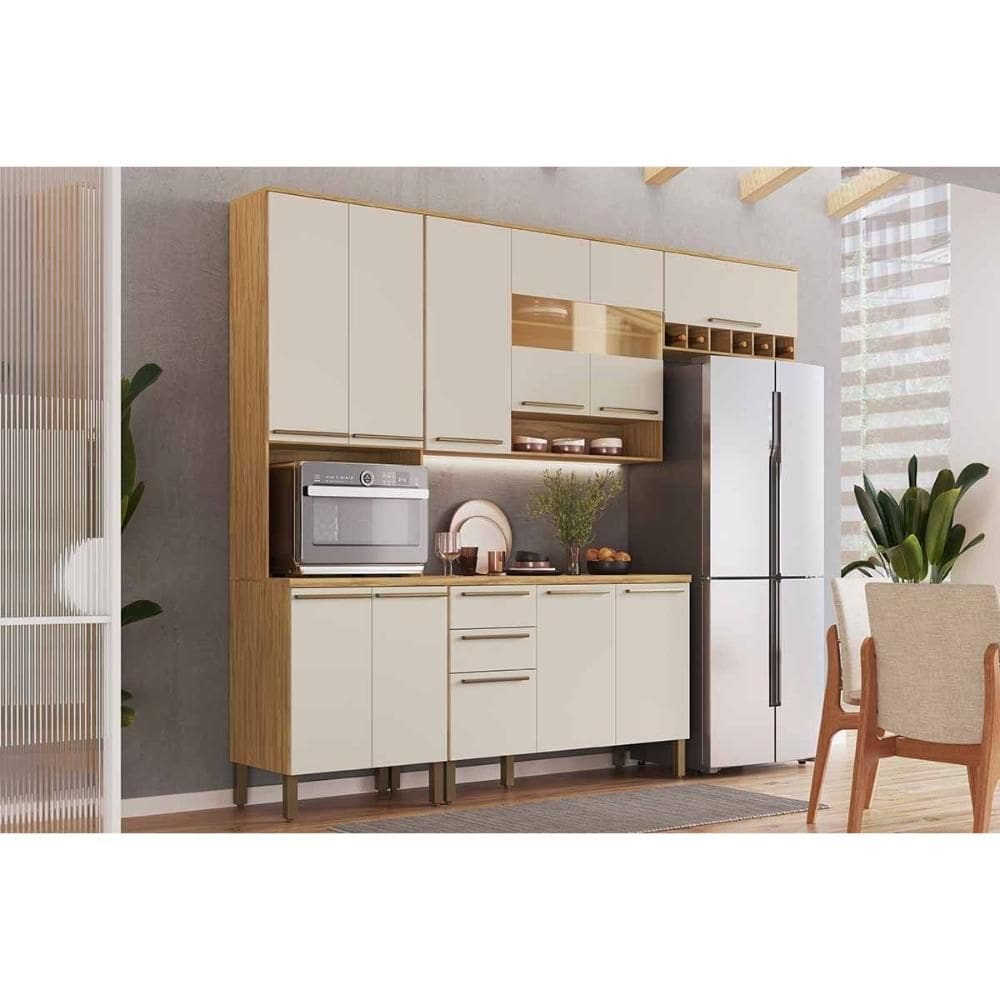 Cozinha Completa Nápoli Prime 4 Peças (2Aéreos+1Balcão+1Paneleiro) C4P237 Amendoa/Off White - Ronipa