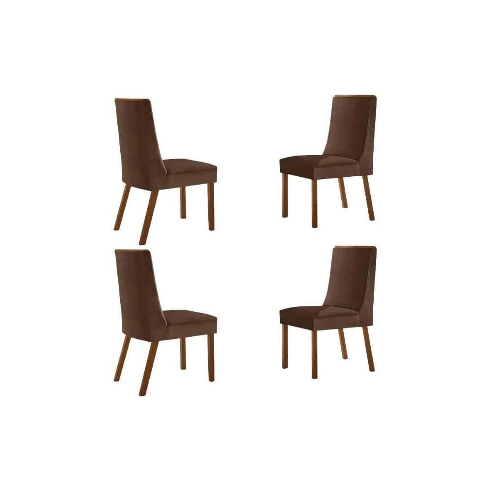 Cadeira Sala de Jantar Dakota Kit 4 Un Madeira Capuccino/Suede Marrom - Rufato