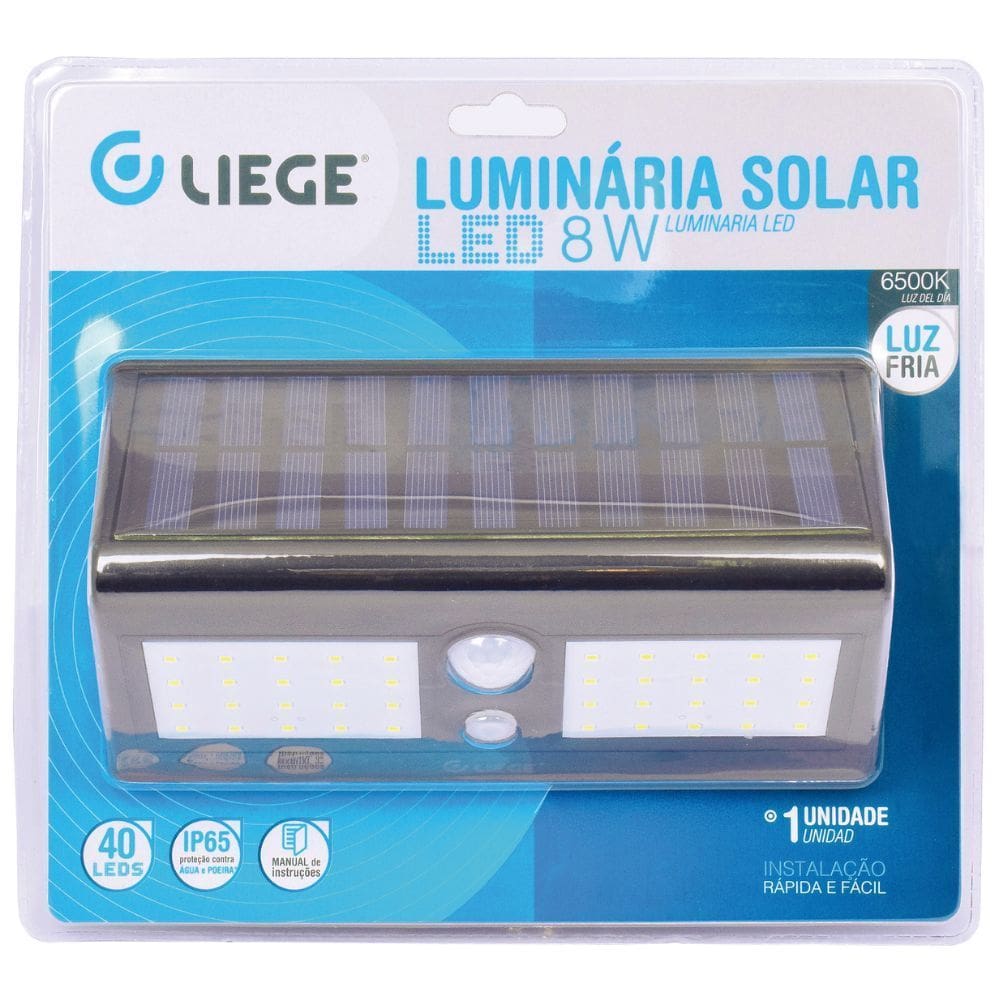 Luminária LED Solar Parede 8W 300Lm Liege