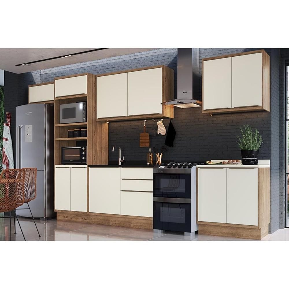 Cozinha Completa Versalis 7 Peças (3Aéreos+2Balcões+1TorreQuente+1Complemento) C7P167 Freijo/Cinza Argila - Herval