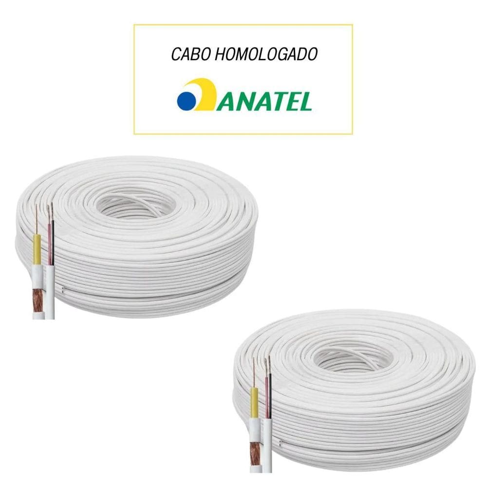 Kit 2 Cabos Coaxial 50M Câmeras-Homologado Anatel 80%-4Mm