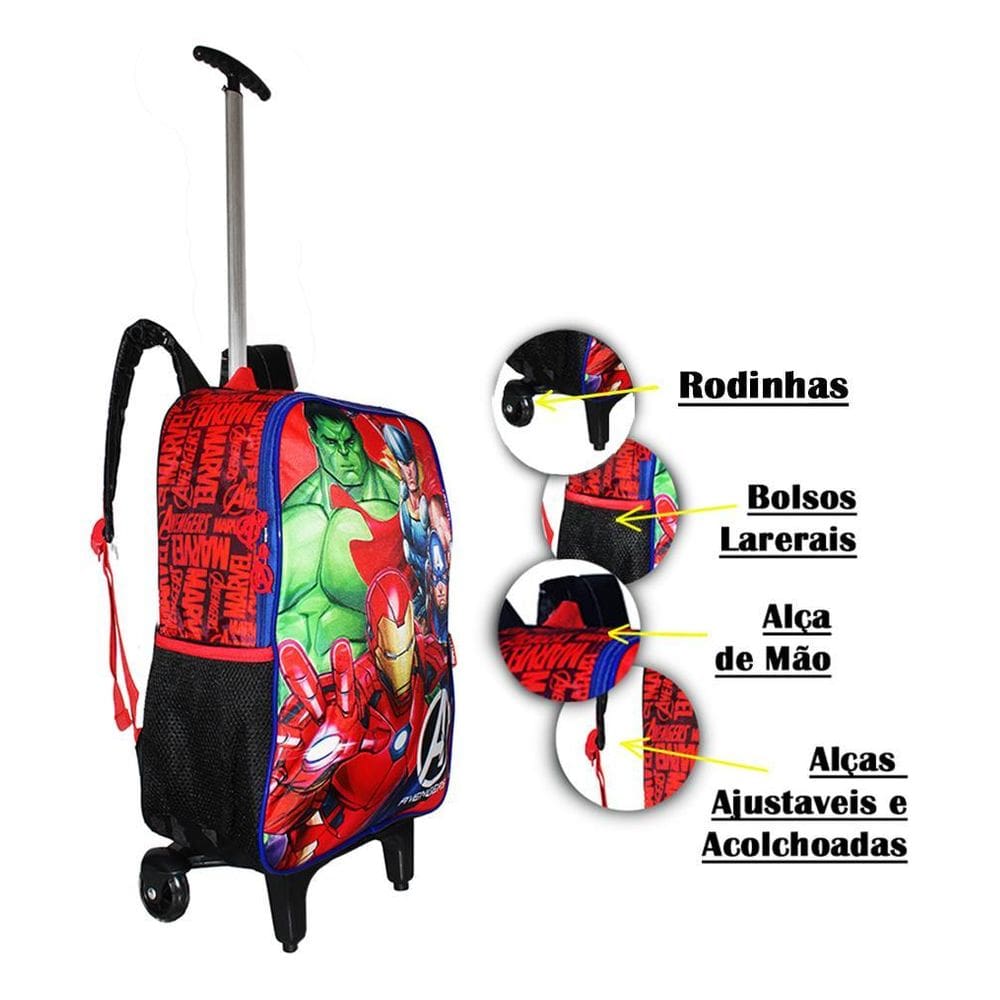 Mochila Vingadores Avengers 3D Infantil Masculina Rodinhas G