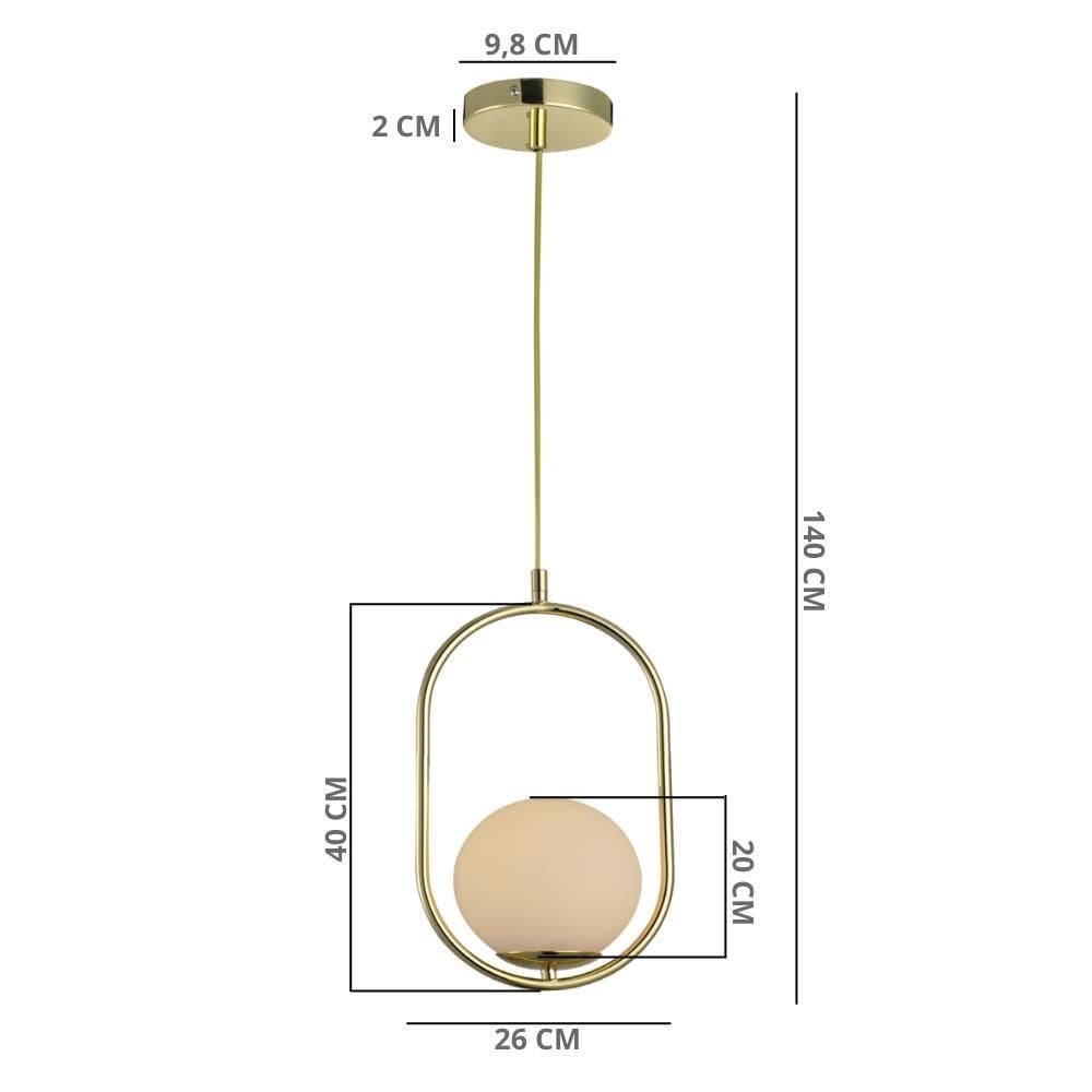 Lustre Pendente Bravalumi Pérola Mond Globo E27 Bivolt Ouro