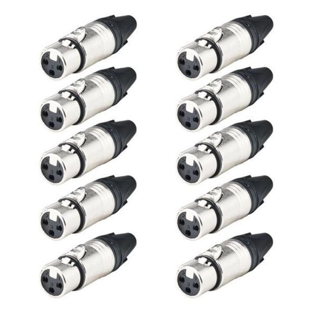 10 Plug Conector Xlr Fêmea Macho Linha Metal Lu71221 Luminos