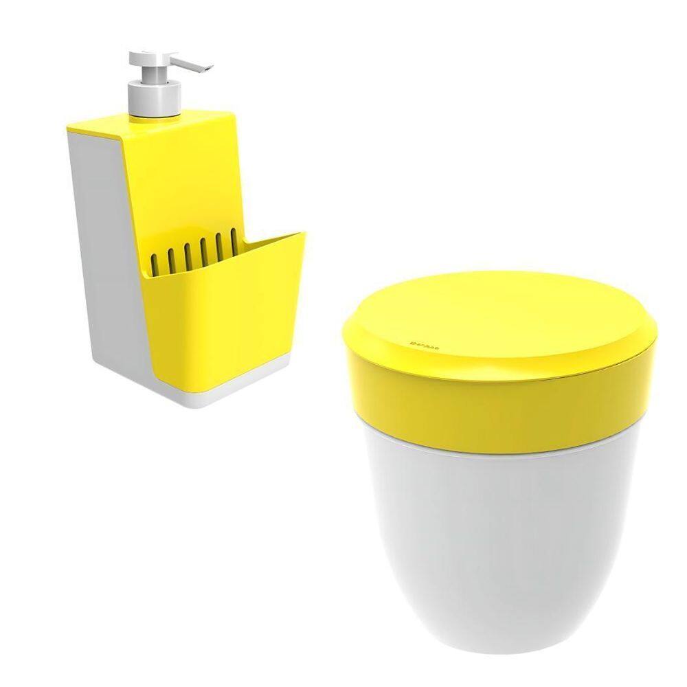 Kit Porta Detergente E Lixeira 2,5L Redonda Amarelo - Crippa