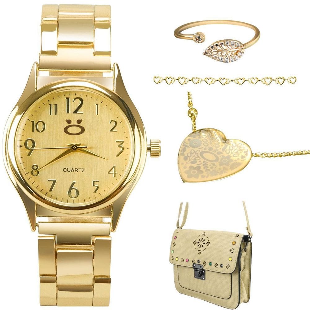 Kit Relógio Feminino Premium 18K + Colar/Pulseira Orizom M