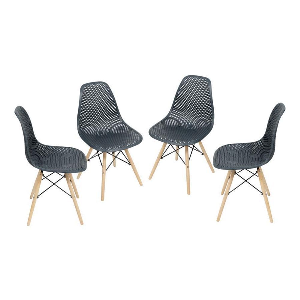 Kit 4 Cadeiras Boxbit Colmeia Base Em Madeira Preta