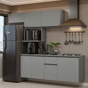 Armário de Cozinha Completa 240 cm Suspensa Cinza Nice Madesa 07