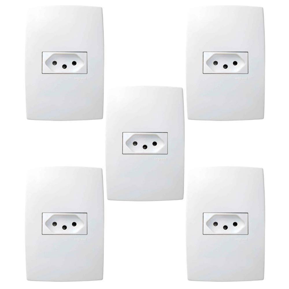 Kit 5 Conjuntos Tomada 10A 4X2 Branca Pial Plus 615080Bc