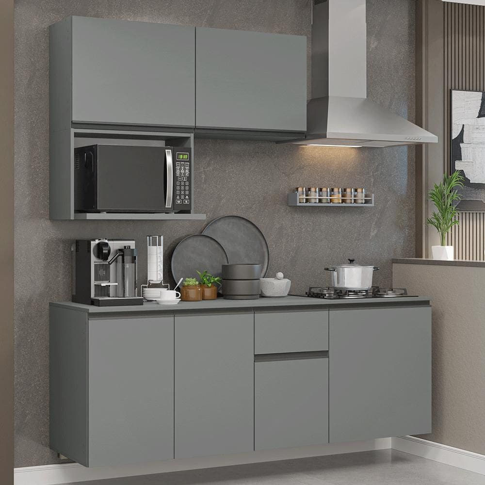 Armário de Cozinha Compacta 180 cm Suspensa Cinza Nice Madesa 03