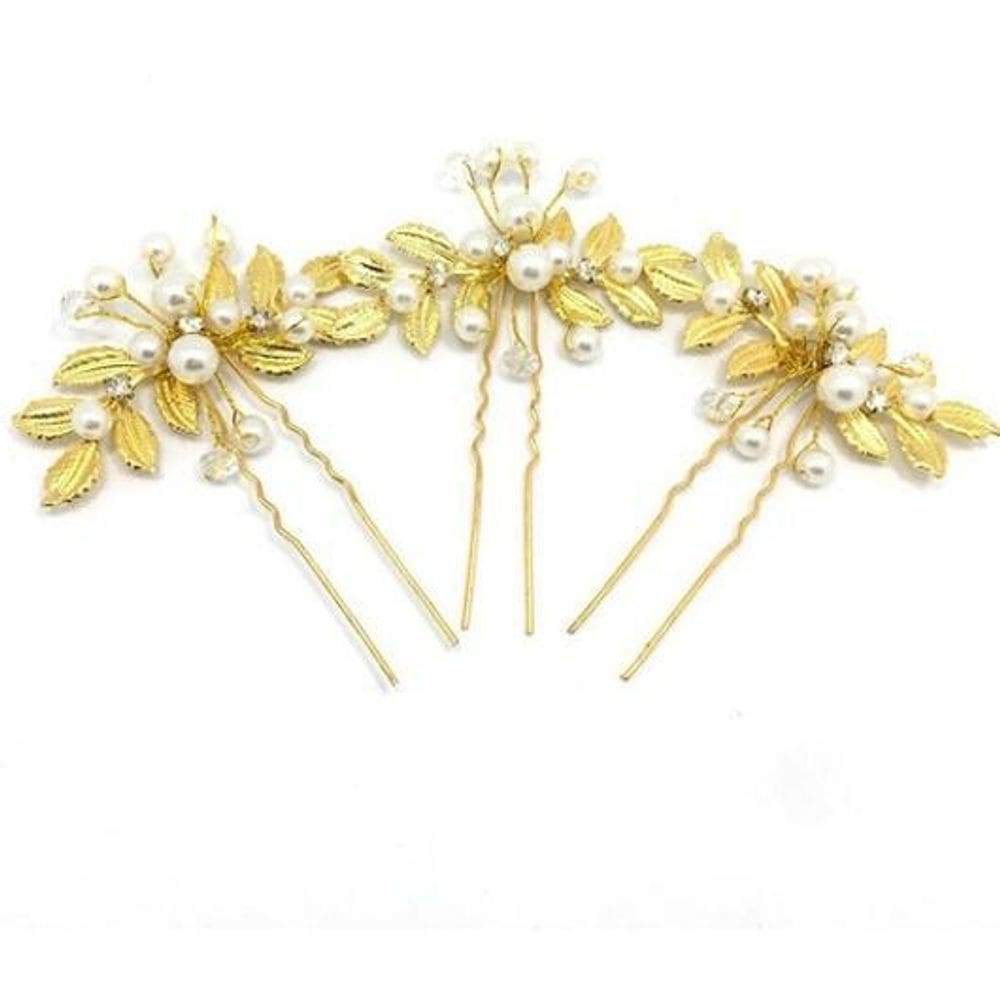Arranjo Enfeite Dourado Cabelo Noiva Perola - Dourado