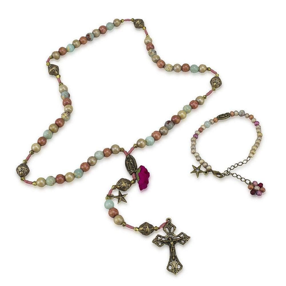 Kit Terço E Pulseira Nossa Senhora Guadalupe Madeira 8 E 4
